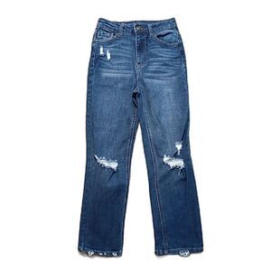 VANILLA STAR Real Cheeky Straight Leg 3 Women's Jrs High Rise Distressed Jeans